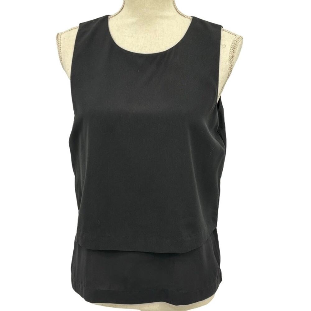 1.State Black Chiffon Layered Sleeveless Blouse Womens Small Tank Top Tiered